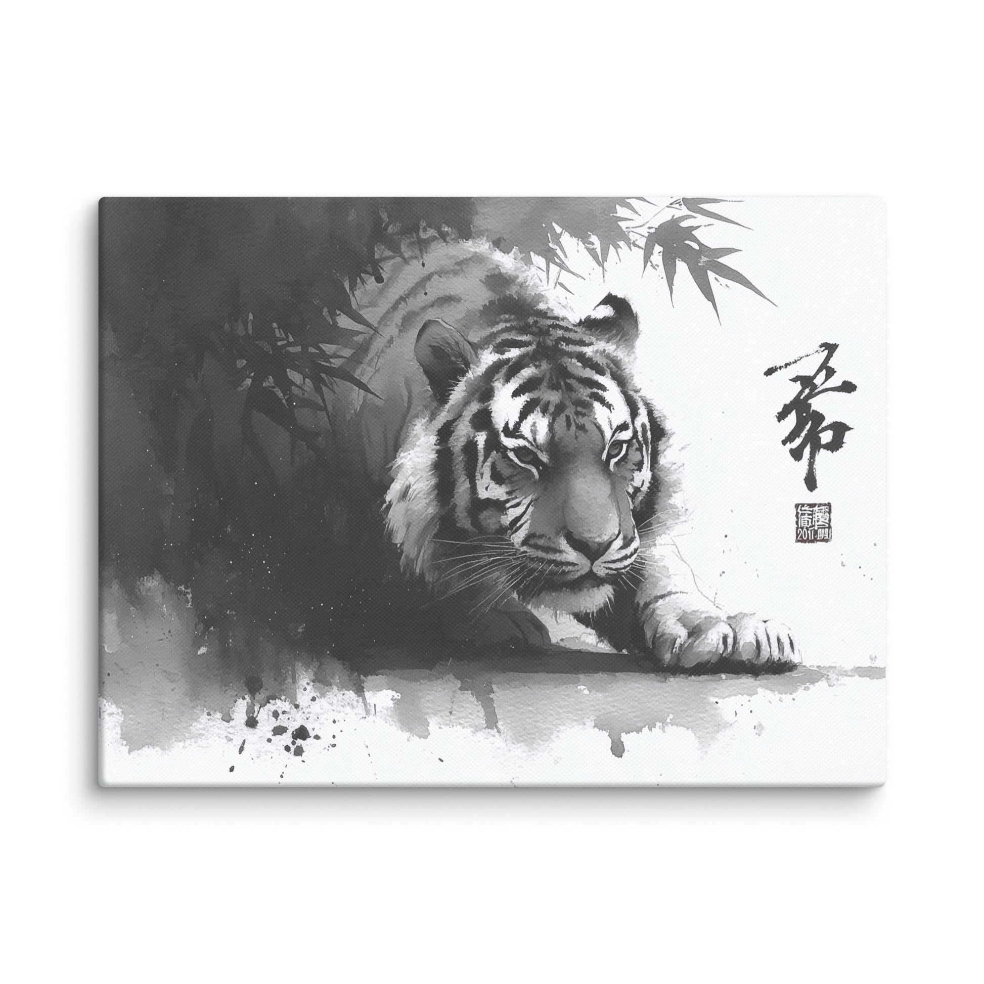sumi e tigre noir et blanc style japonais regard ancestral puissance contenue détail texture toile