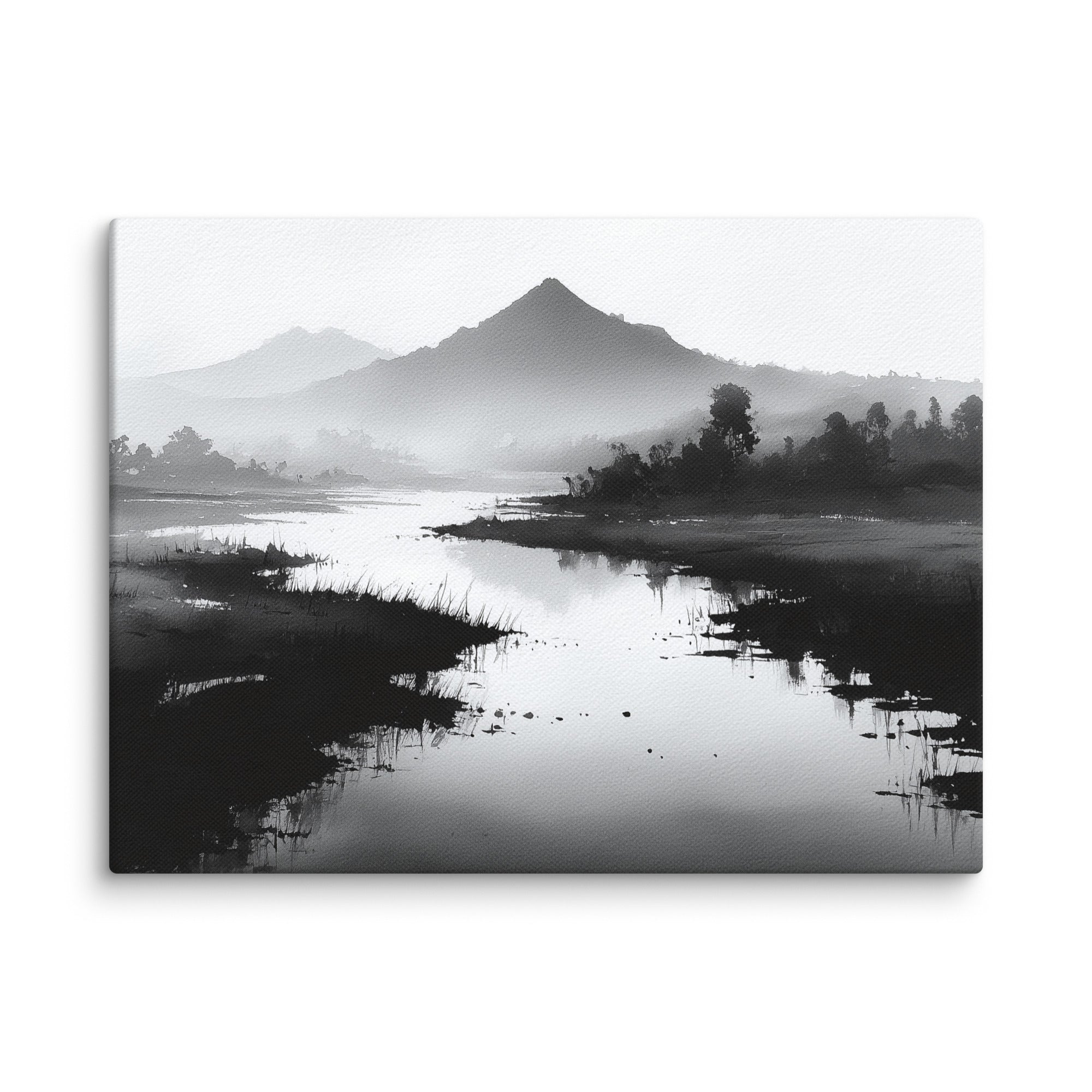 Sumi-e Landscape – Silent River and Contemplative | Art Virtuoso