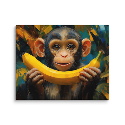 Tableau Singe Banane : Sourire Espiègle Affiches, reproductions et œuvres graphiques Art Virtuoso M