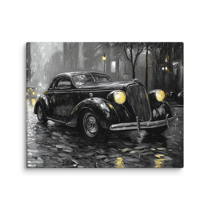 Tableau Voiture Vintage Noir et Blanc : Nuit Pluvieuse Affiches, reproductions et œuvres graphiques Art Virtuoso M