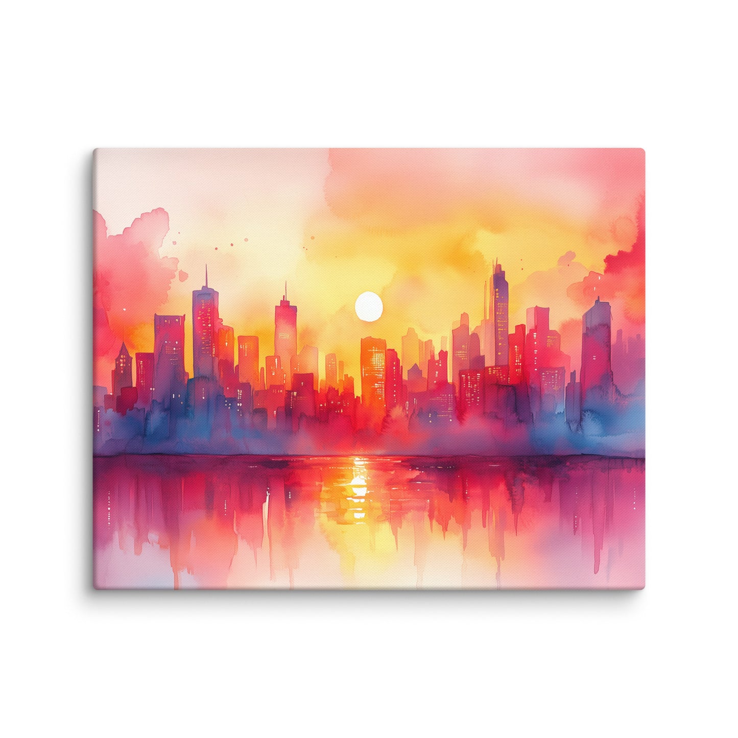 Peinture Aquarelle Ville – Vision Urbaine au Coucher du Soleil Affiches, reproductions et œuvres graphiques Art Virtuoso M