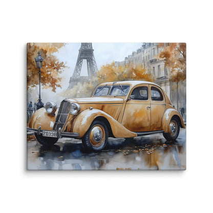 Peinture Aquarelle Voiture – Élégance Rétro à Paris Affiches, reproductions et œuvres graphiques Art Virtuoso M