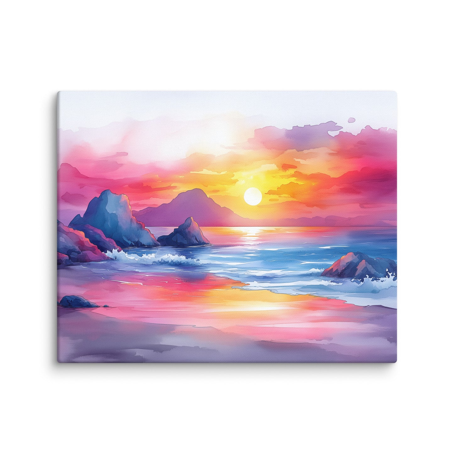 Peinture Aquarelle Plage – Coucher de Soleil Éclatant Affiches, reproductions et œuvres graphiques Art Virtuoso M