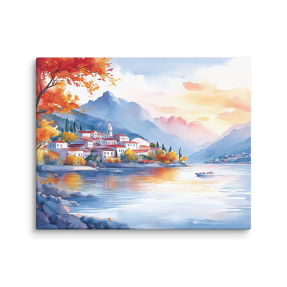 Peinture Aquarelle Murale – Village au Bord du Lac Affiches, reproductions et œuvres graphiques Art Virtuoso M