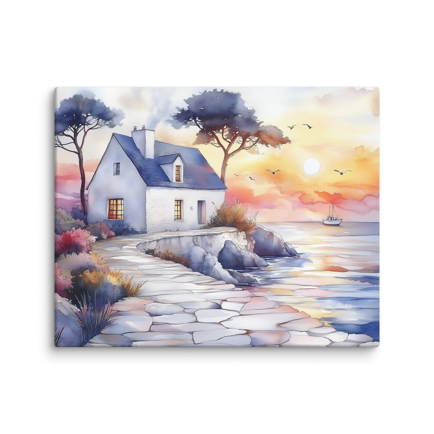 Peinture Aquarelle Bretagne – Maison en Bord de Mer Affiches, reproductions et œuvres graphiques Art Virtuoso M