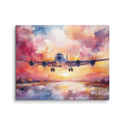 Peinture Aquarelle Avion – Envol au Crépuscule Affiches, reproductions et œuvres graphiques Art Virtuoso M