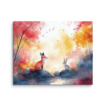 Peinture Aquarelle Animaux - Renard et Lapin en Harmonie Affiches, reproductions et œuvres graphiques Art Virtuoso M