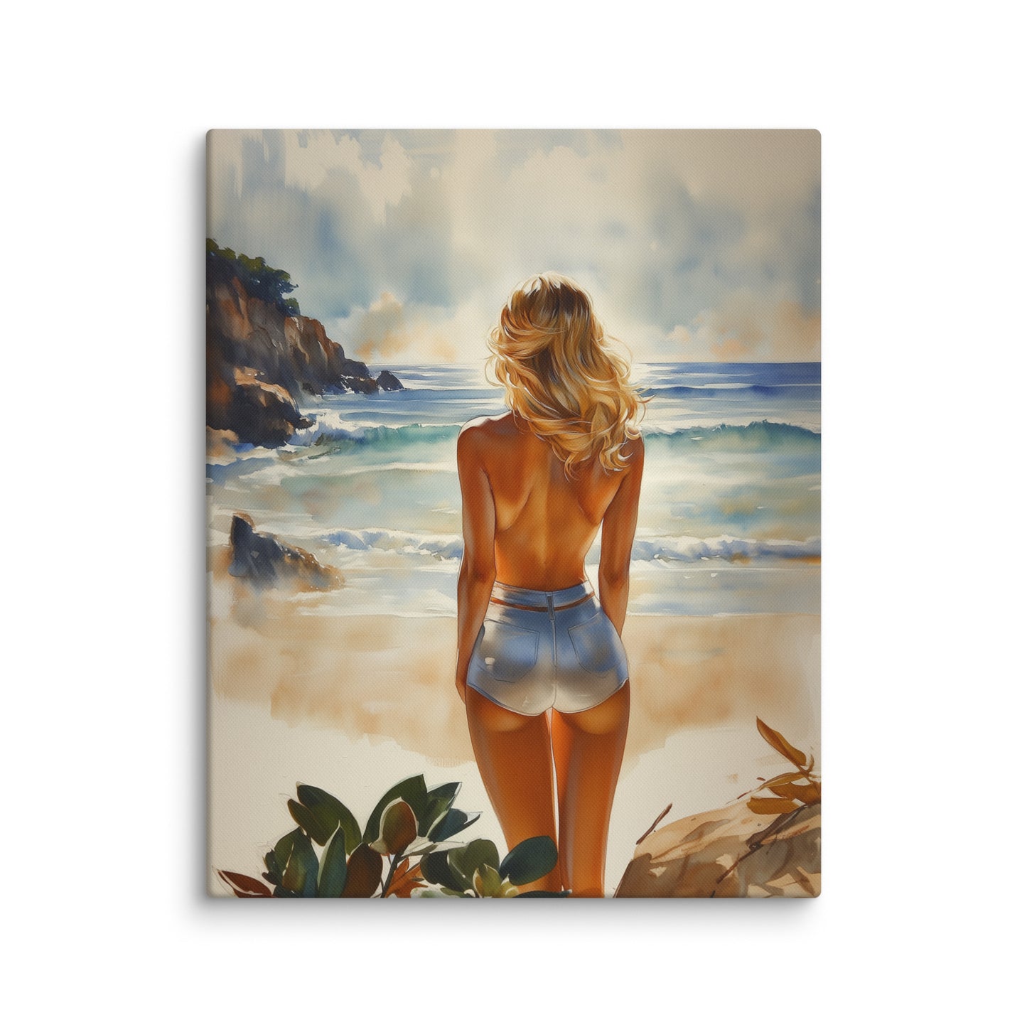 Peinture Femme de Dos sur la Plage Ensoleillée Affiches, reproductions et œuvres graphiques Art Virtuoso M