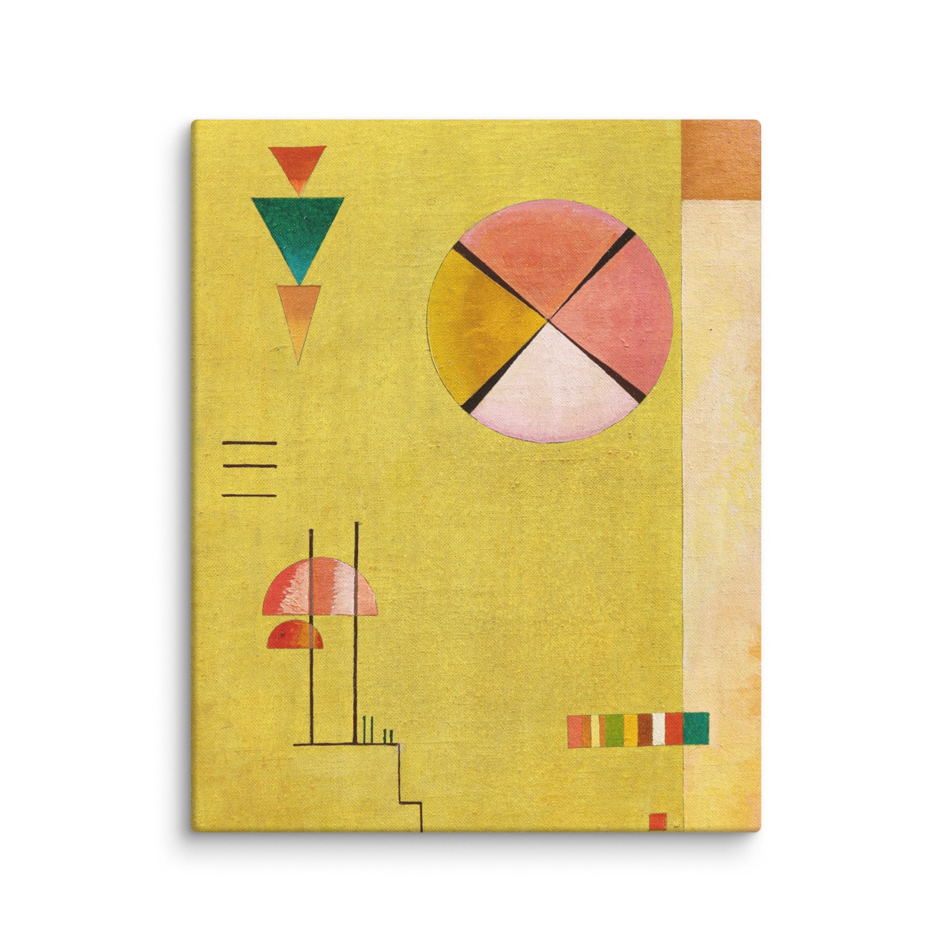 joyeux anniversaire toile abstraite jaune vif zoom texture lin cercles triangles lignes rose violet vert rouge