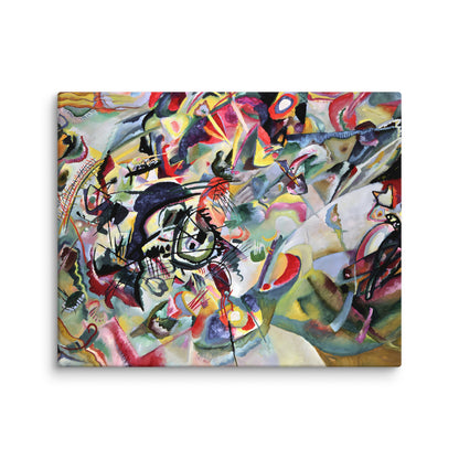 wassily kandinsky composition 7 toile zoom texture tourbillon abstrait rouges jaunes verts traits noirs formes dynamiques