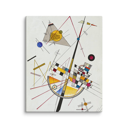 kandinsky toile zoom détail texture toile abstrait lignes diagonales cercles jaunes bleus rouges impression premium