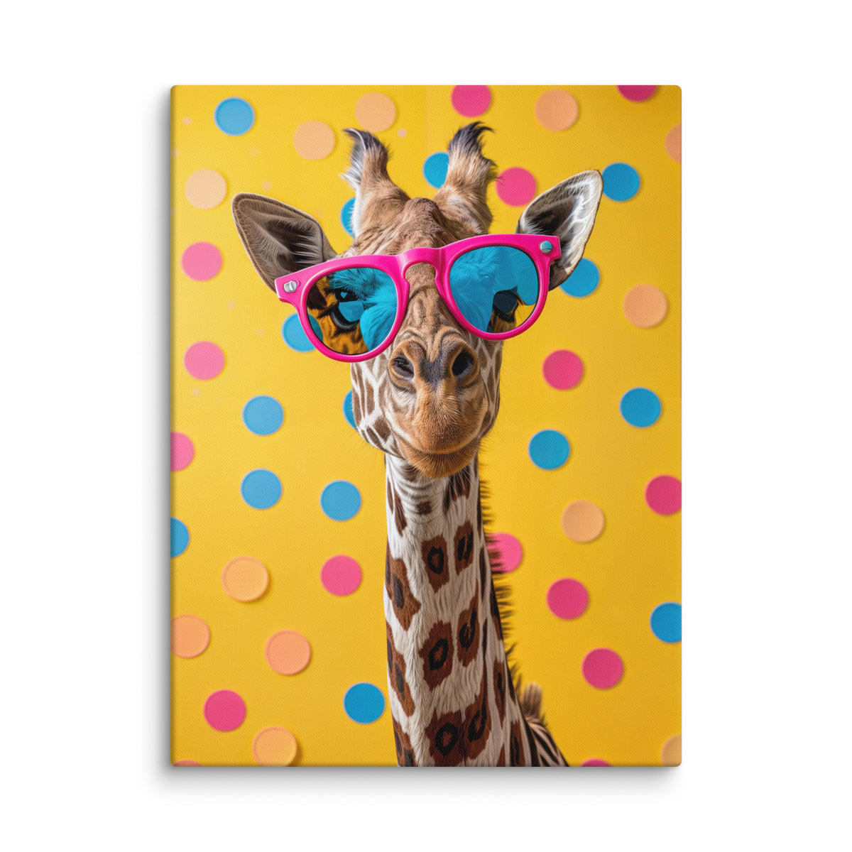 Pastilles cyan, pêche et fuchsia sur fond jaune