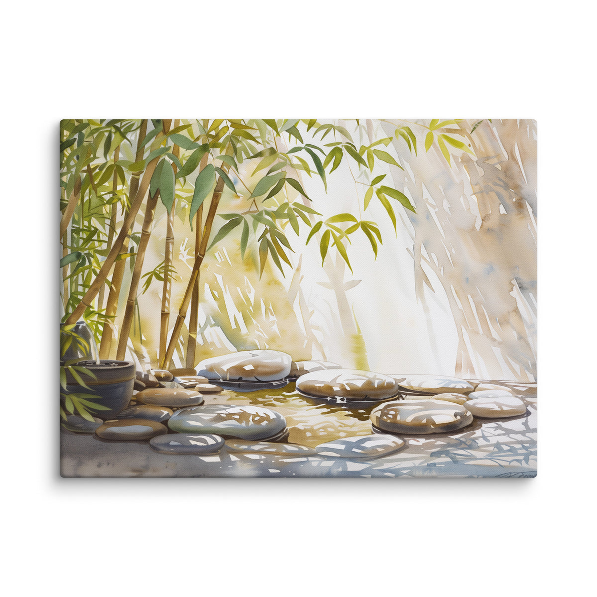 Large L bamboo and pebble canvas lit by warm sunlight