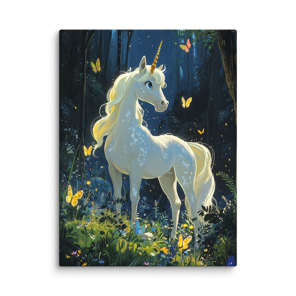 Licorne blanche dans une forêt enchantée bleu nuit — vue décorative 7