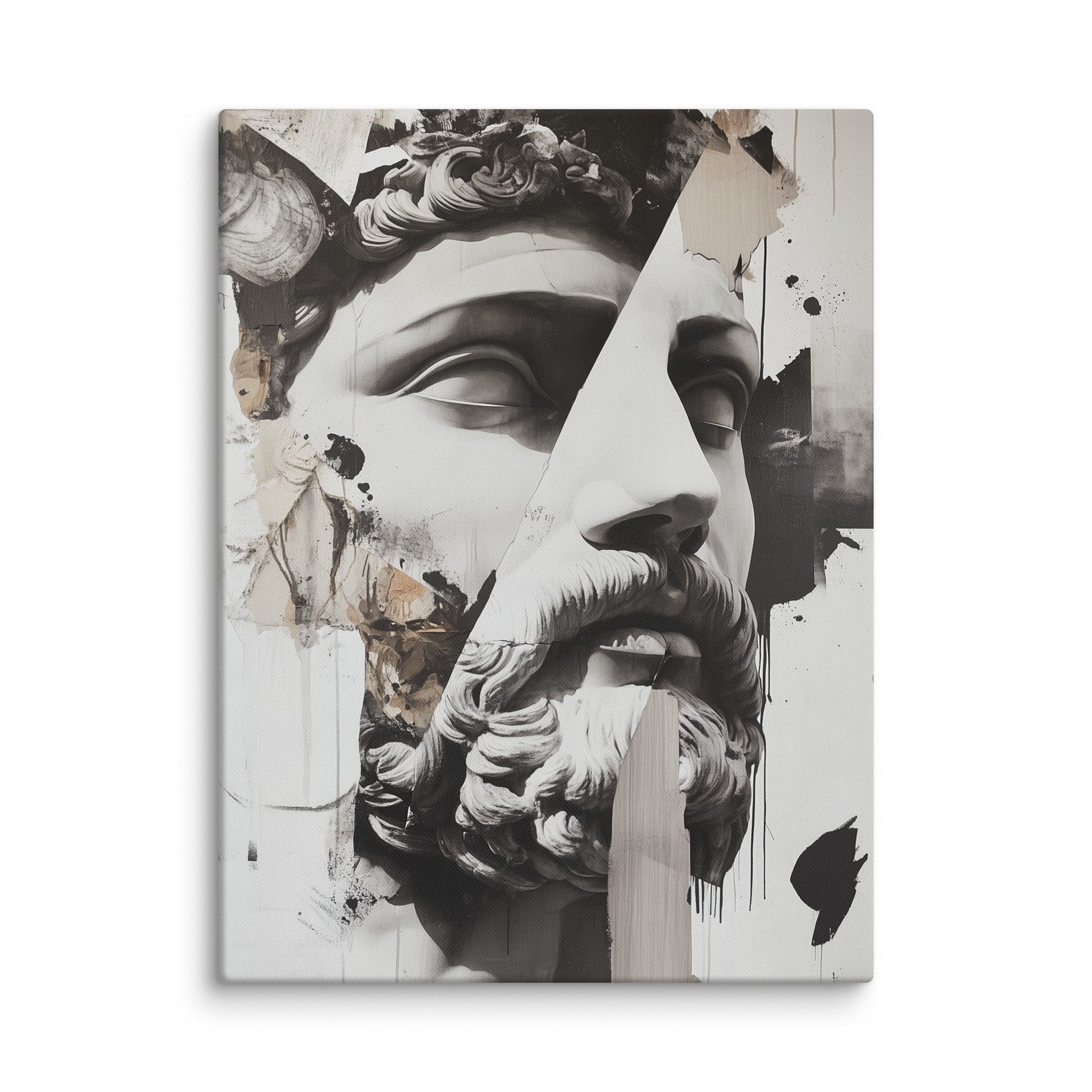 Barbe bouclée et craquelures graphiques sur toile verticale
