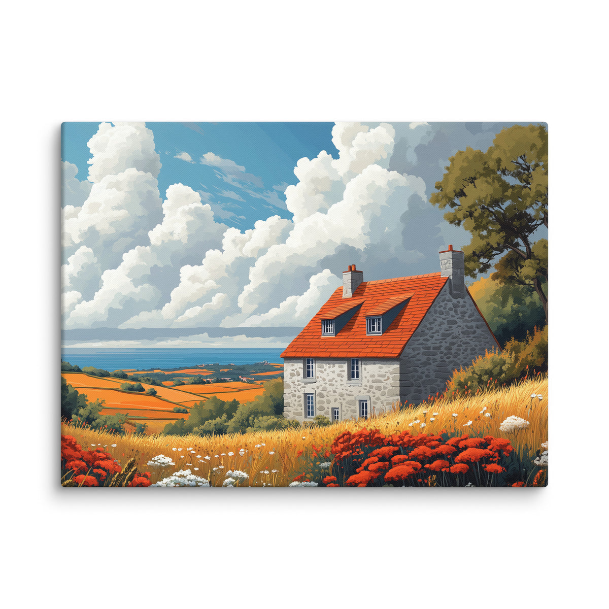 Toile Bretagne moderne avec mer et nuages au format L