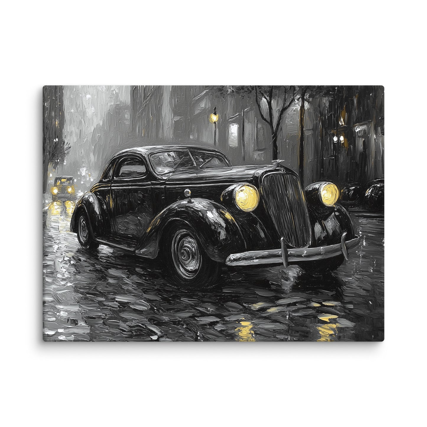 Tableau Voiture Vintage Noir et Blanc : Nuit Pluvieuse Affiches, reproductions et œuvres graphiques Art Virtuoso L