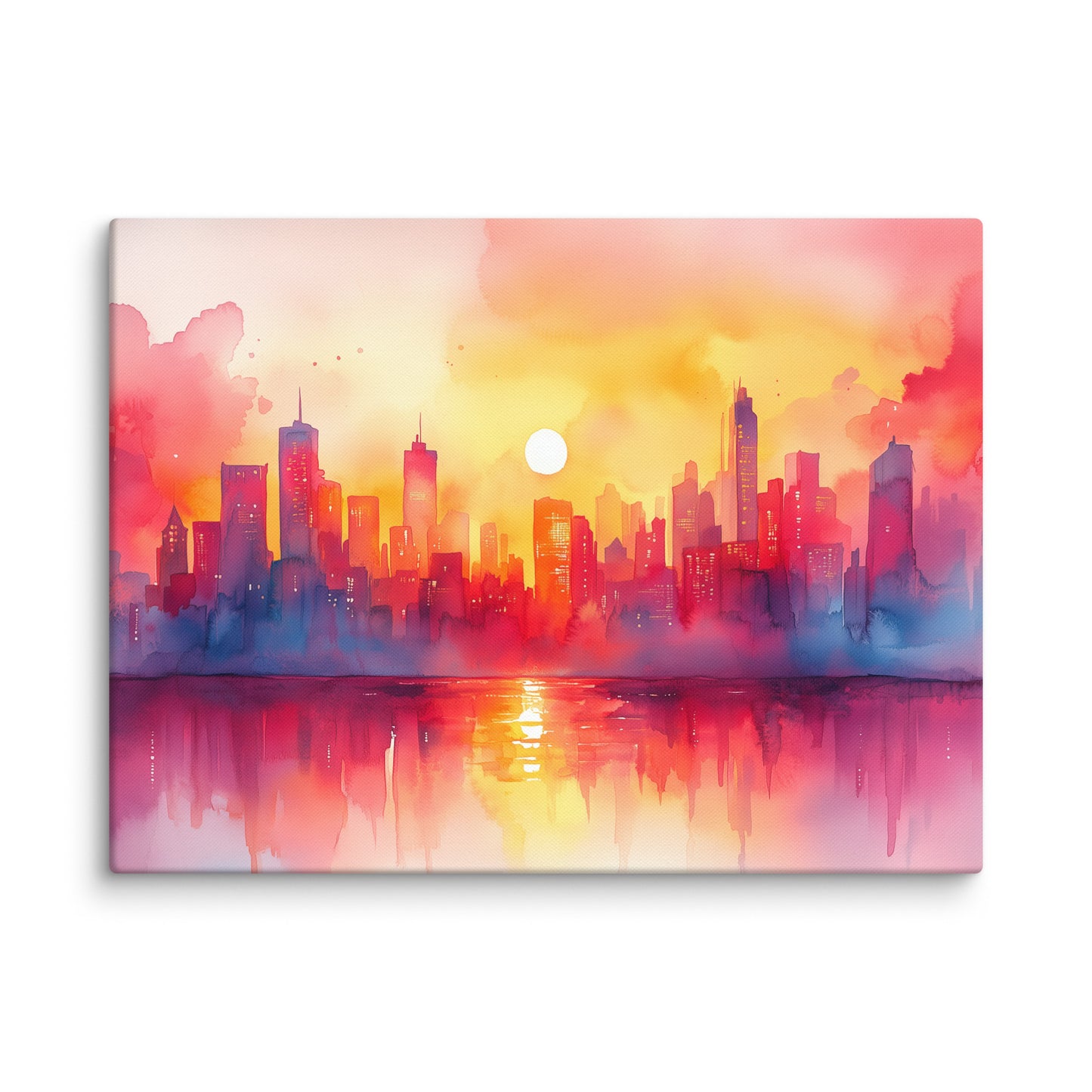 Peinture Aquarelle Ville – Vision Urbaine au Coucher du Soleil Affiches, reproductions et œuvres graphiques Art Virtuoso L