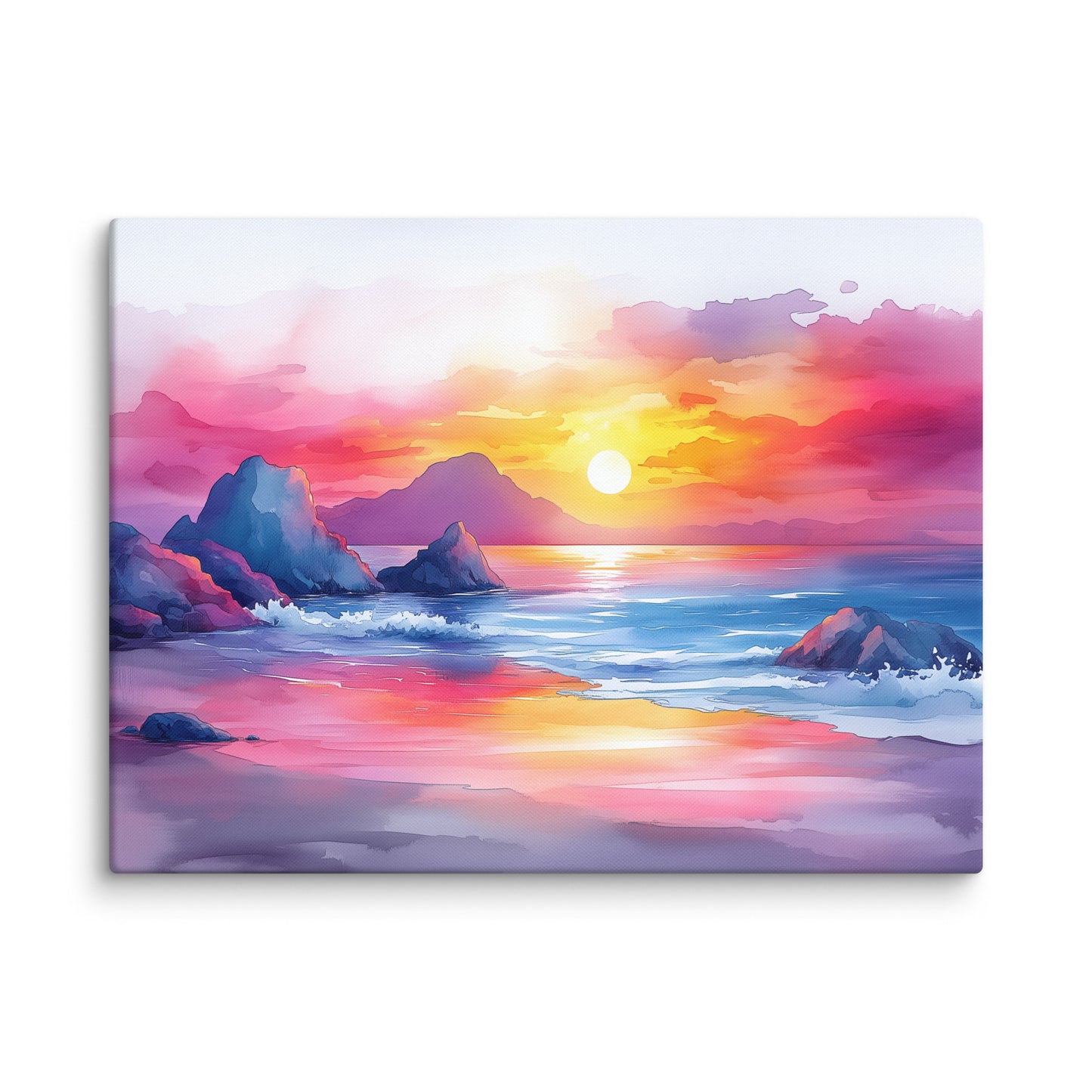 Peinture Aquarelle Plage – Coucher de Soleil Éclatant Affiches, reproductions et œuvres graphiques Art Virtuoso L