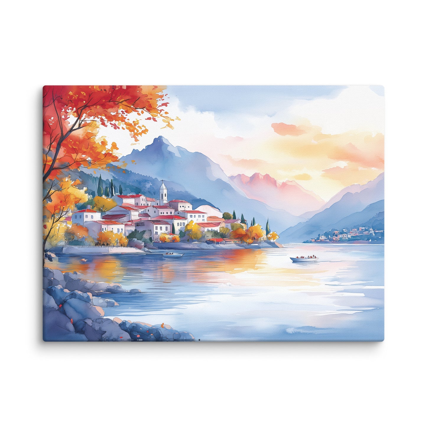 Peinture Aquarelle Murale – Village au Bord du Lac Affiches, reproductions et œuvres graphiques Art Virtuoso L