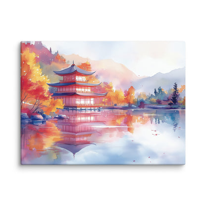 Peinture Aquarelle Japonaise – Temple Paisible Affiches, reproductions et œuvres graphiques Art Virtuoso L