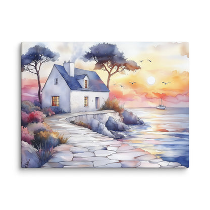 Peinture Aquarelle Bretagne – Maison en Bord de Mer Affiches, reproductions et œuvres graphiques Art Virtuoso L