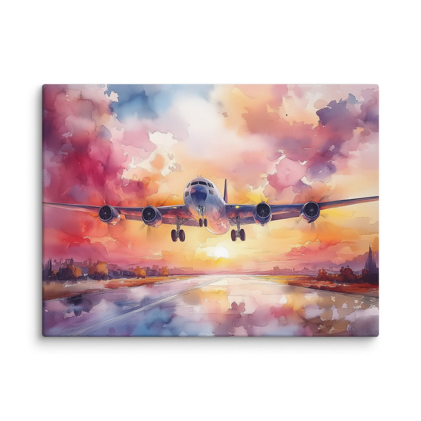 Peinture Aquarelle Avion – Envol au Crépuscule Affiches, reproductions et œuvres graphiques Art Virtuoso L