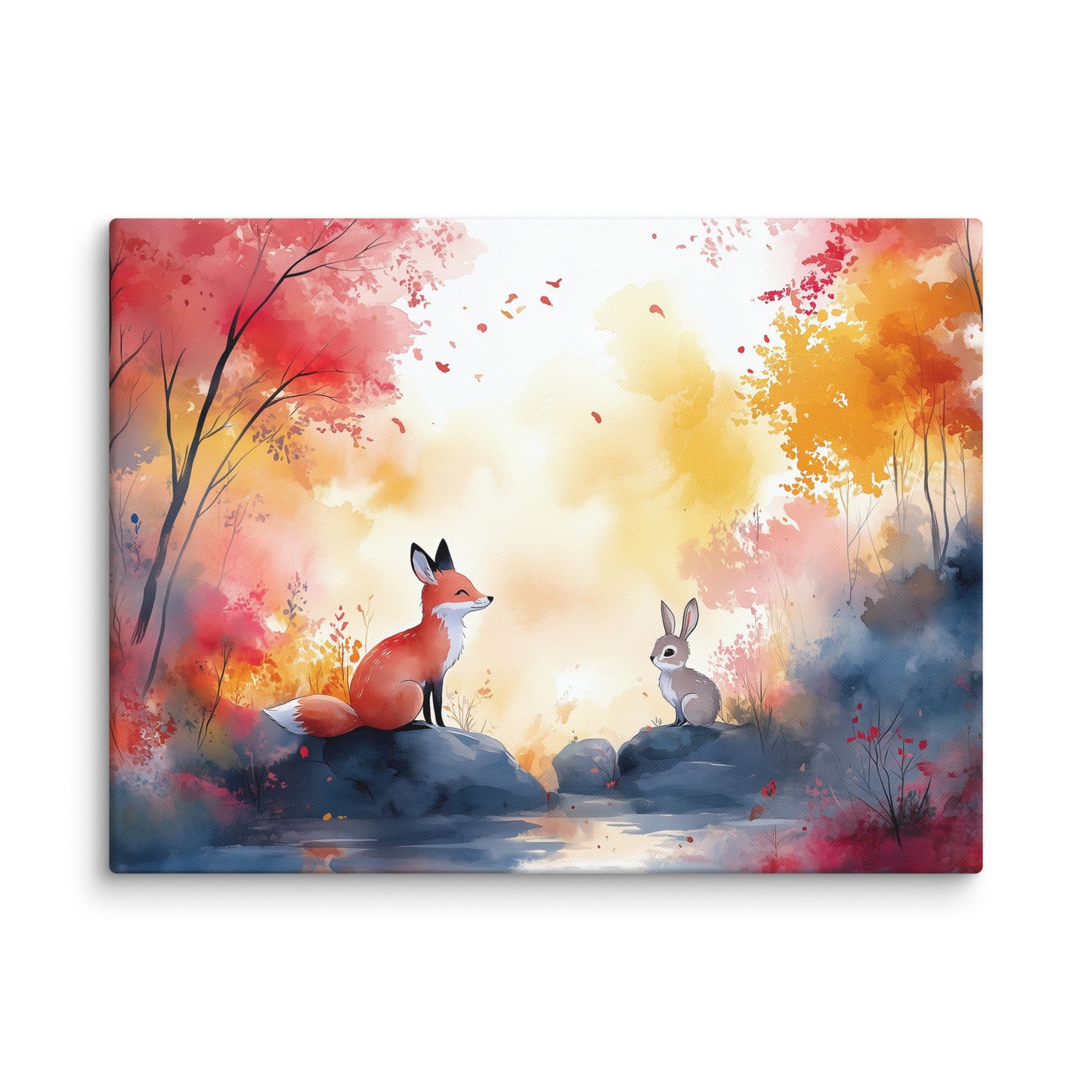 Peinture Aquarelle Animaux - Renard et Lapin en Harmonie Affiches, reproductions et œuvres graphiques Art Virtuoso L