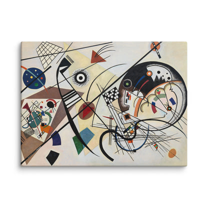 kandinsky toile zoom texture de toile ligne diagonale noire courbes formes géométriques beige bleu rouge art abstrait