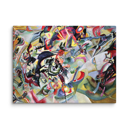 composition 7 toile détail texture abstrait tourbillon de couleurs rouges jaunes verts traits noirs impression premium