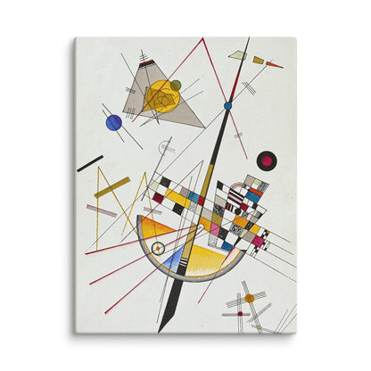 kandinsky toile zoom détail texture canevas diagonales cercles jaunes bleus rouges formes géométriques abstrait