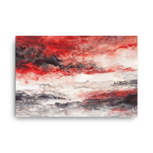 Tableau Abstrait Rouge Noir Gris Blanc - Fusion Rougeoyante