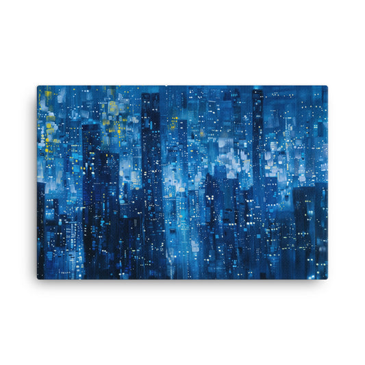 Tableau Abstrait Moderne Bleu - Ville Nocturne  Art Virtuoso XL  