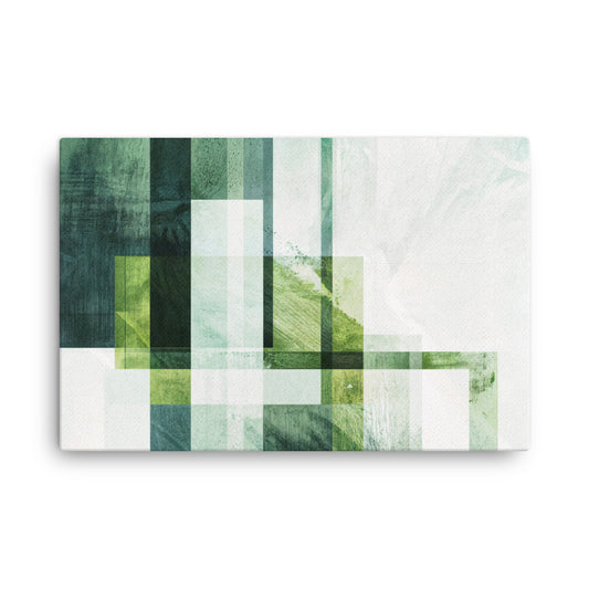 Tableau Abstrait Blanc et Vert Contemporain - Harmonie Végétale