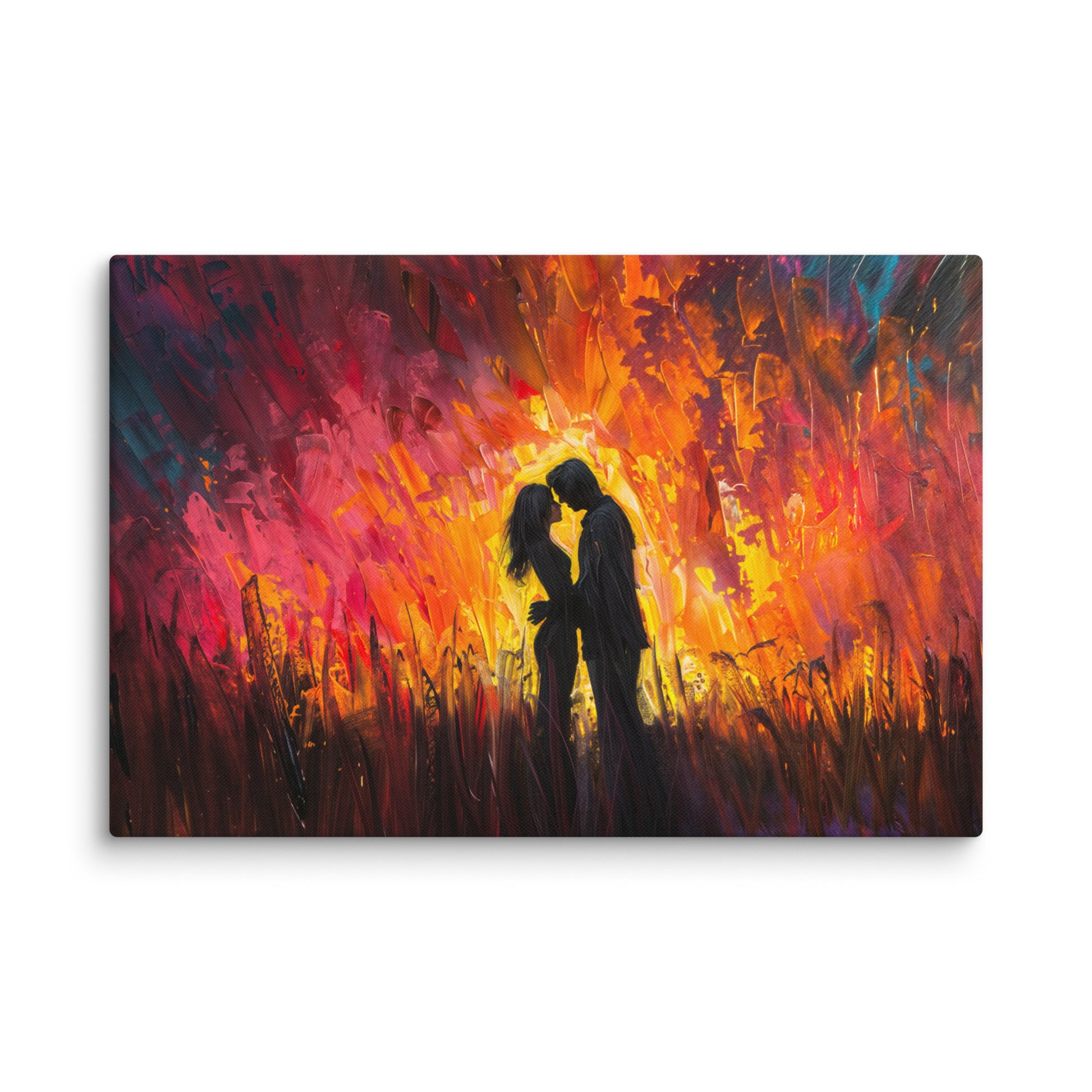 Toile horizontale avec couple devant un halo jaune