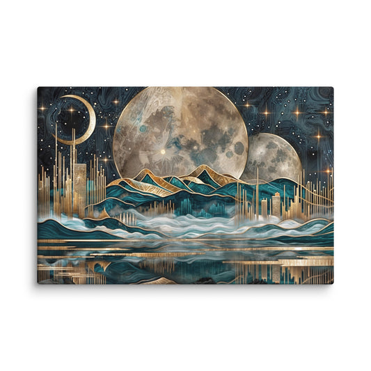 Tableau Art Deco Contemporain Abstrait - Voyage Lunaire