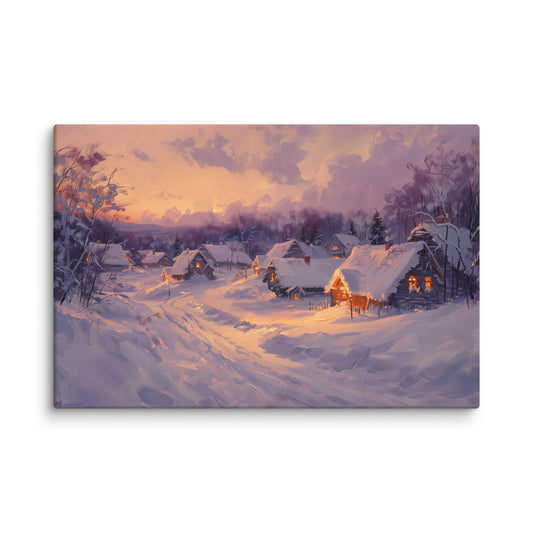 Tableau Neige - Village Enneigé au Crépuscule