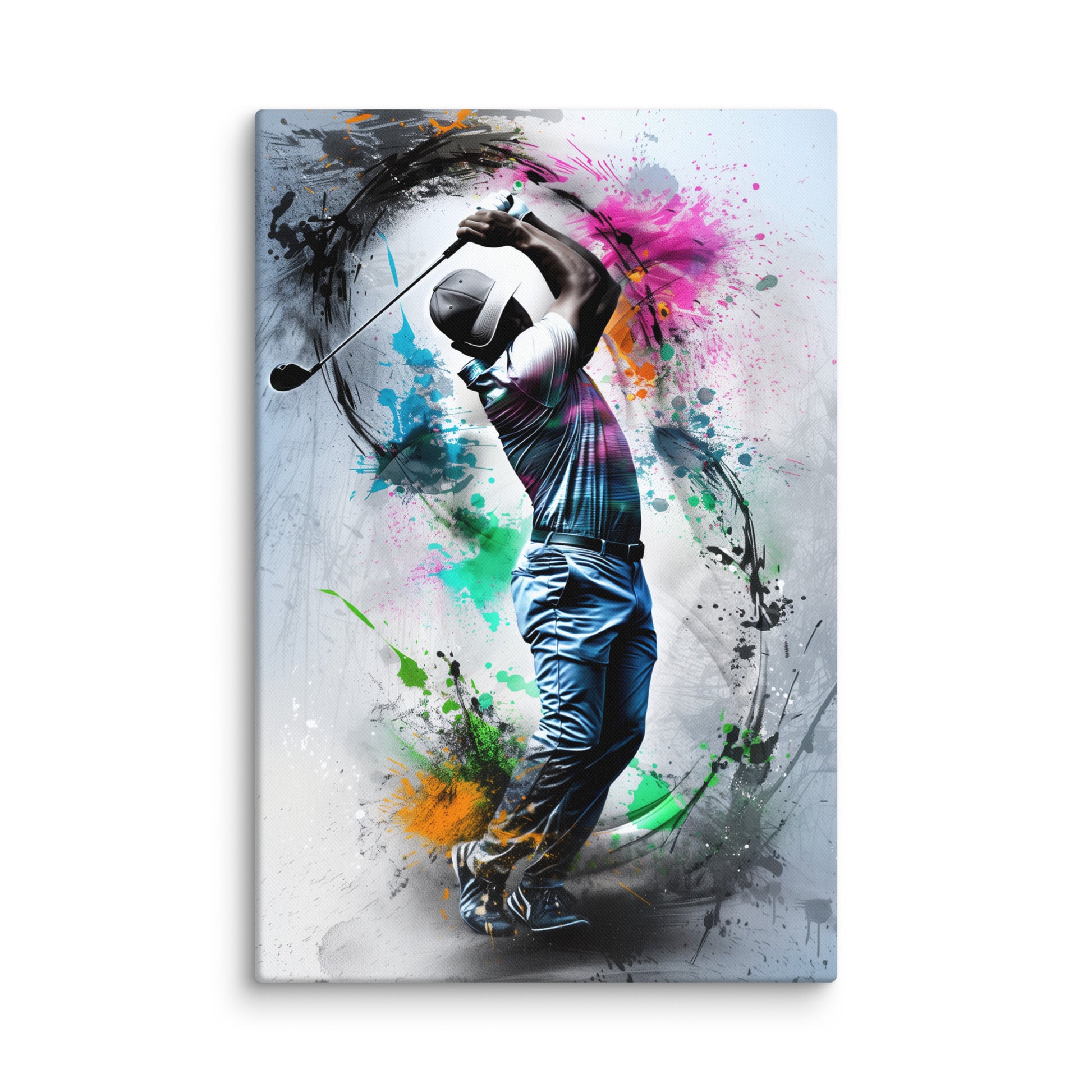 golf tableau moderne coloré zoom détail texture toile impression premium mouvement golfeur en swing