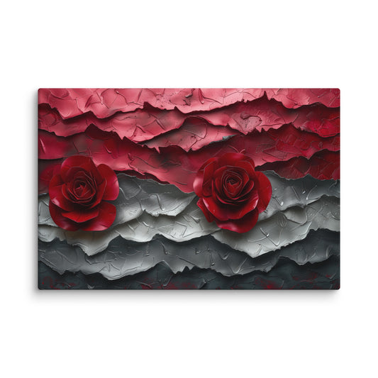 Tableau Déco Rouge et Gris - Roses Délicates