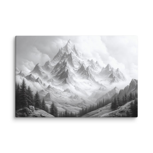 Toile Montagne - Dessin en Noir et Blanc Affiches, reproductions et œuvres graphiques Art Virtuoso XL  