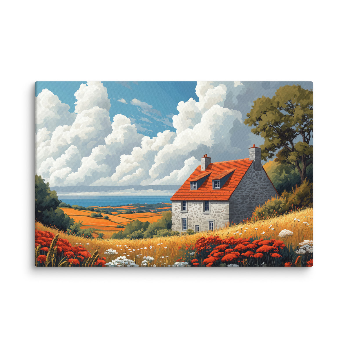 Toile paysage breton avec champs dorés au format XL