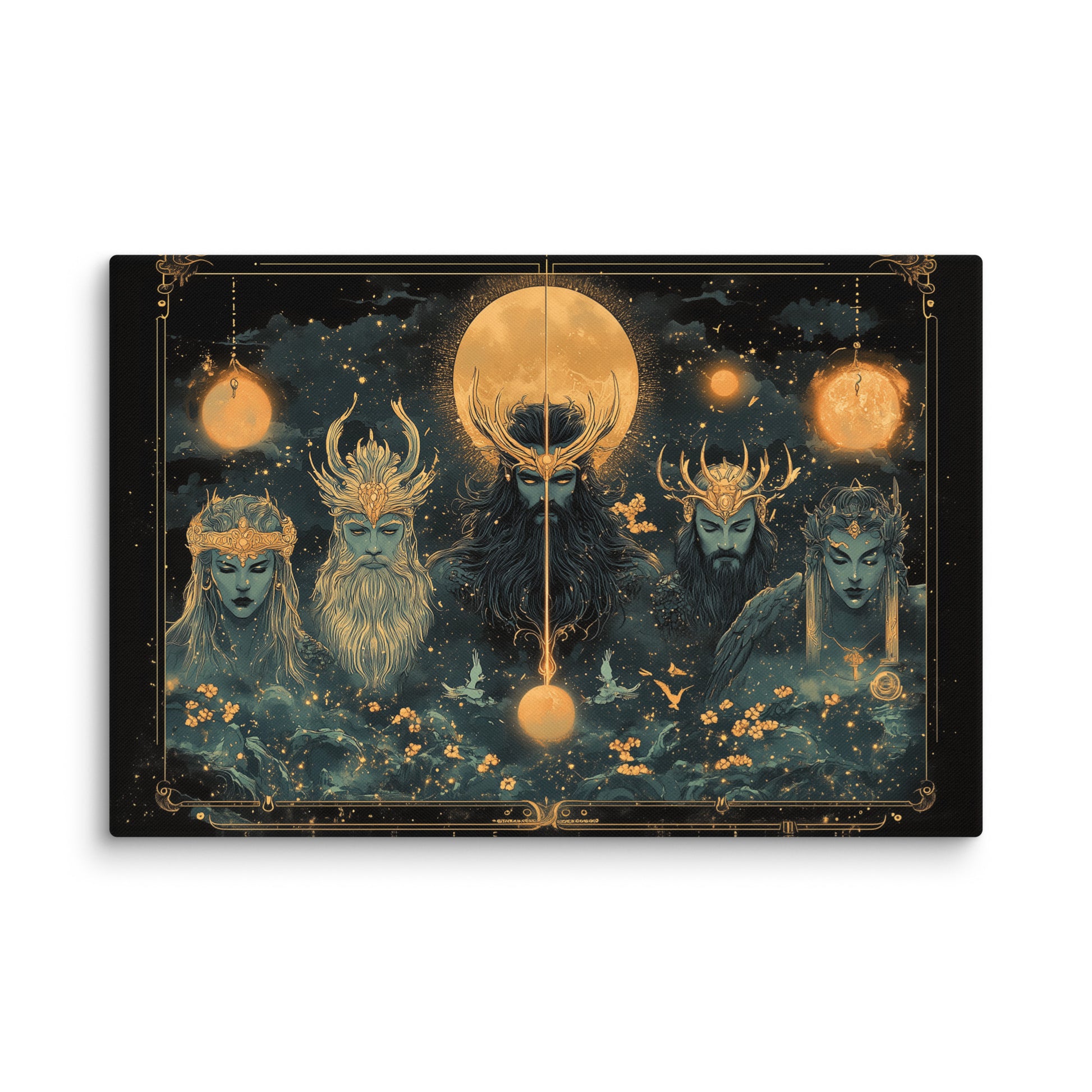 Tableau dieux grecs bleu pétrole et doré au format XL