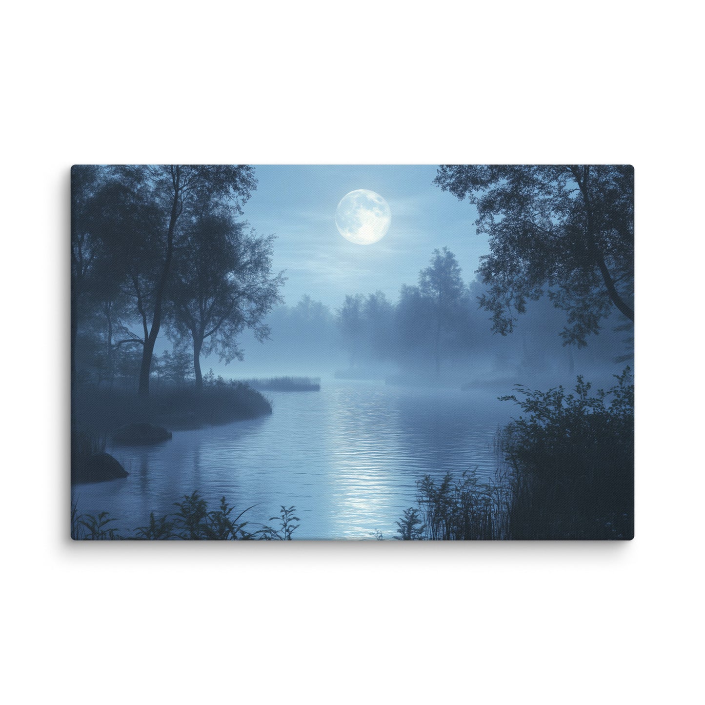 Tableau Paysage Bleu - Lune sur le Lac Affiches, reproductions et œuvres graphiques Art Virtuoso XL  