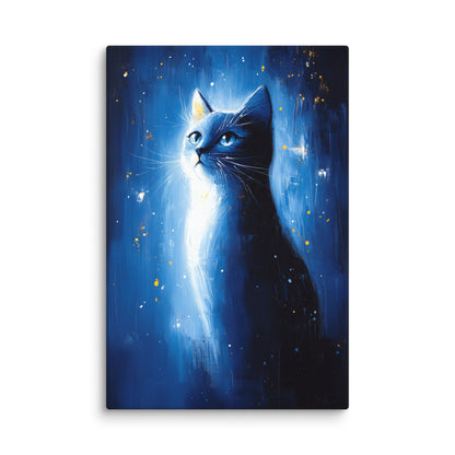 Tableau Chat Bleu : Gardien de la Nuit Étoilée Affiches, reproductions et œuvres graphiques Art Virtuoso XL