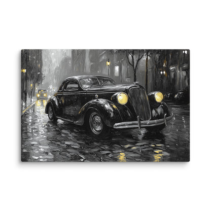 Tableau Voiture Vintage Noir et Blanc : Nuit Pluvieuse Affiches, reproductions et œuvres graphiques Art Virtuoso XL