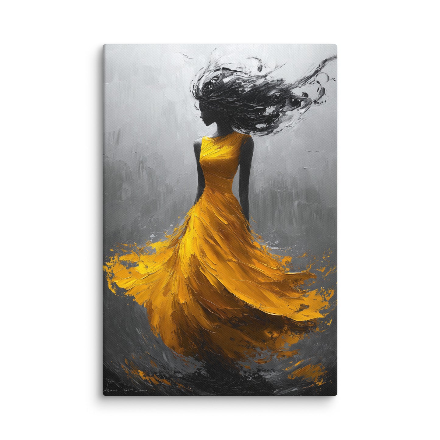 Tableau Femme Robe Jaune : Danseuse du Vent Affiches, reproductions et œuvres graphiques Art Virtuoso XL