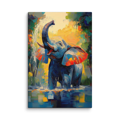 Tableau éléphant trompe en l’air – Éveil Tropical Affiches, reproductions et œuvres graphiques Art Virtuoso XL