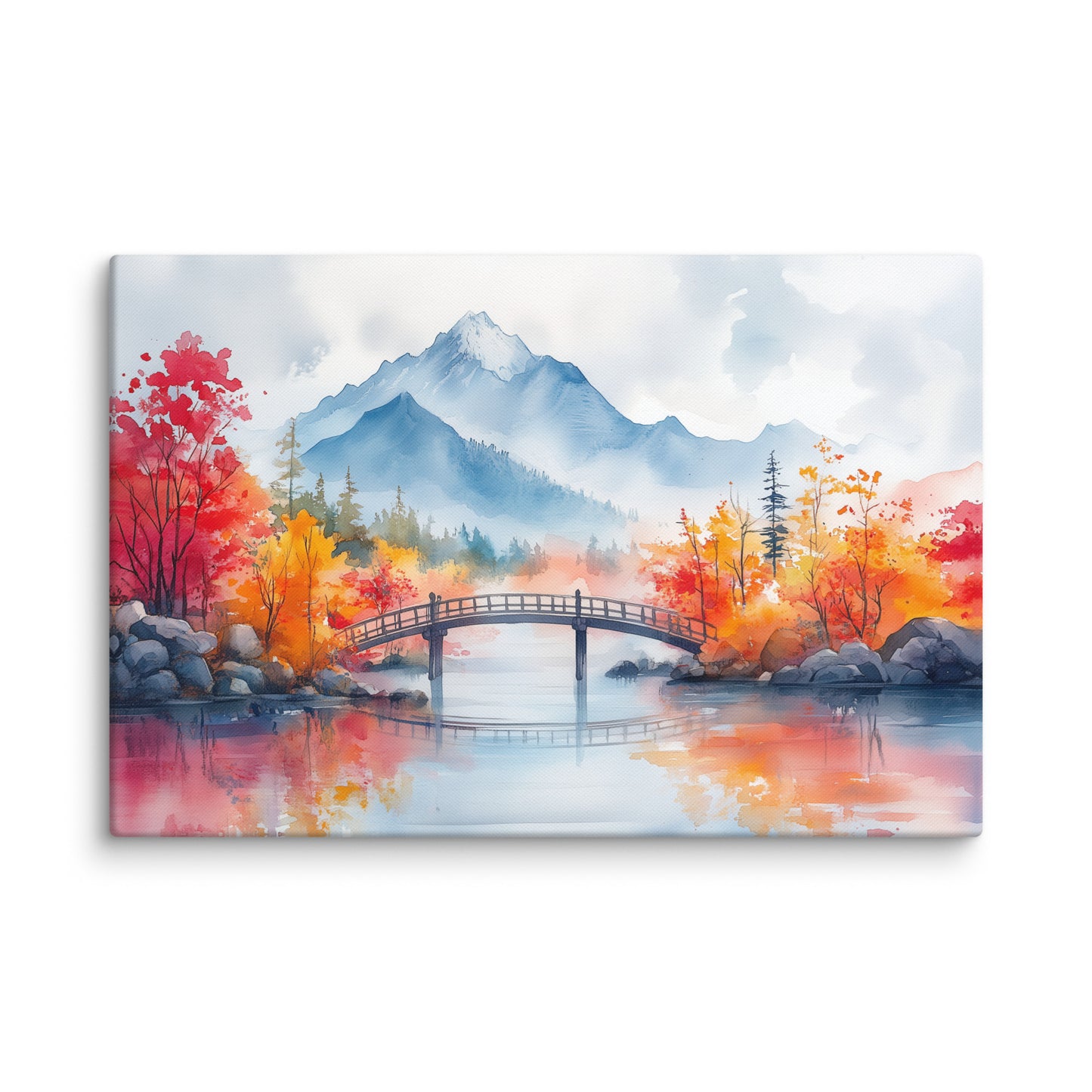 Peinture Aquarelle Paysage Japonais - Pont vers Kanegashima Affiches, reproductions et œuvres graphiques Art Virtuoso XL