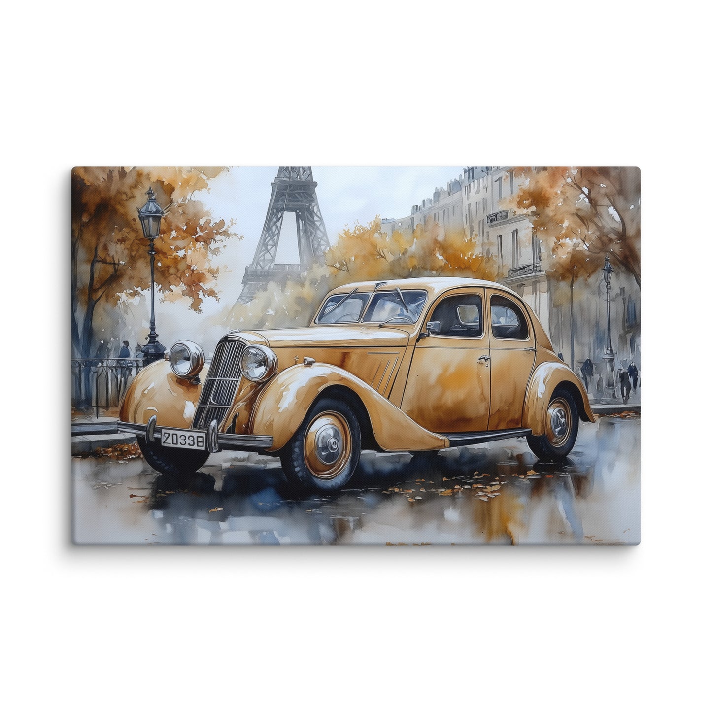 Peinture Aquarelle Voiture – Élégance Rétro à Paris Affiches, reproductions et œuvres graphiques Art Virtuoso XL