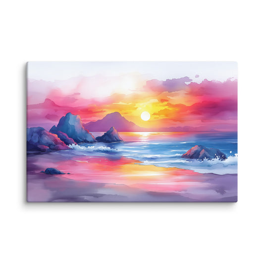 Peinture Aquarelle Plage – Coucher de Soleil Éclatant Affiches, reproductions et œuvres graphiques Art Virtuoso XL